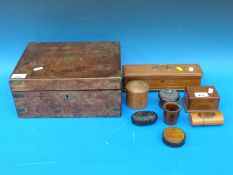 A quantity of small 19thC and 20thC wooden boxes to include needle box, Mauchline Ware,
