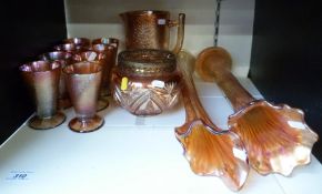 A Carnival glass lemonade set,