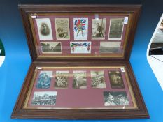 Two framed sets of WWI related postcards