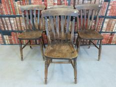 Four elm-seated kitchen chairs
