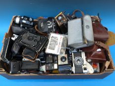 A collection of vintage cameras including Rajar No. 6, Voigtlander, Zeiss Ikon, accessories etc.