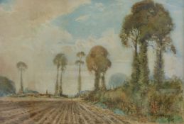 Donald Urquhart watercolour of a ploughed field (34cm x 50cm)