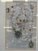 A framed road map Marlborough to Wells and Chippenham to Wells to verso
