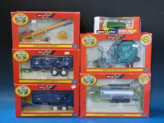 Six Britains Authetic Farm Models 1:32 scale diecast model tractor accessories, to include trailers,
