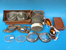 A collection of goggles including a boxed pair of WW2 German by O W Wagener,