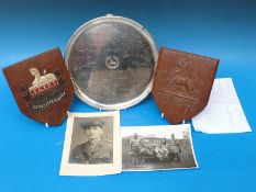 A hallmarked silver circular tray relating to the Gloucestershire Regiment with Egypt and 20th
