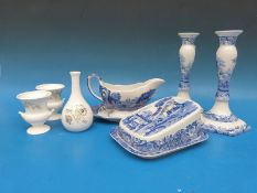 A collection of Spode Blue Italian including butter dish, gravy boat, underplate,