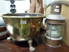 A copper anchor light and a 19thC brass jardiniere/ log bucket