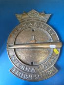 A brass Submariners International British - Section tampion plaque (height 31cm)