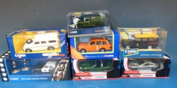 Seven Corgi diecast model vehicles to include The Blues Brothers Blues Mobile with Jake Elwood cc