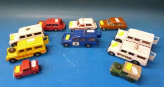 Ten Corgi and Dinky diecast model Land Rovers and Range Rovers