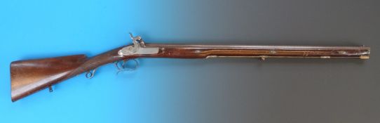 A 16 bore single barrel percussion rifle with Damascus barrel,
