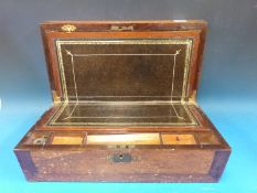 A 19thC brass inlaid rosewood and mahogany writing slope
