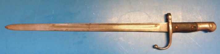 A c1890 Turkish Mauser bayonet, crescent moon and six printed stars to blade spine, 46cm blade,