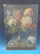 Still life flowers in a vase on board signed J H W (38cm x 56cm)