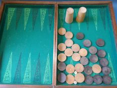 A wooden backgammon set