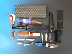 A quantity of knives including Jack Pyke folding knives etc