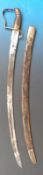 A 1798 pattern sheathed cavalry sword with brass handle (blade and scabbard 76cm long in straight