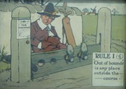 A pair of early 20thC humorous coloured caricature prints after Charles Crombie showing Rule 1 and
