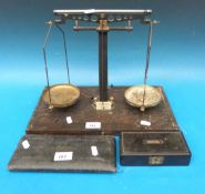 A set of Philip Horns scales with weights and cased drawing set