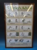 A framed shooting interest cartoon  'A Father's Advice'  printed on cloth,