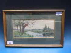 Arthur Glendening: Watercolour of river landscape with fisherman signed Arthur Glendening 1919