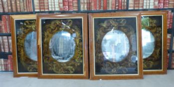 Four bird's eye maple framed mirrors (approximately 75 x 96cm overall)