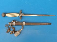 A WWII Nazi German Luftwaffe dress dagger with wire bound handle,