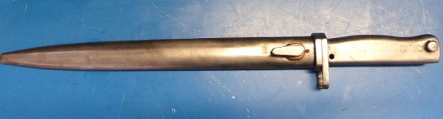 A metal-handled cWW1 bayonet, crown over Gothic B to blade spine,