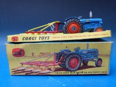 Corgi diecast model gift set 18 Fordson Power Major tractor and four furrow plough, in original box.