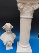 A Romanesque style column with a female bust (overall height 125cm)