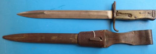 A German Ersatz bayonet and scabbard with original leather frog,