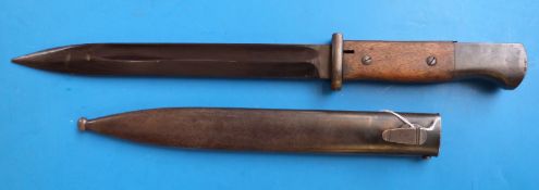An anonymous but possibly 1930s Czech bayonet in scabbard, H13822 to hilt,