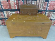 A carved Chinese camphor wood chest