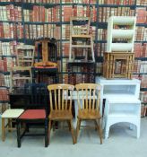 A collection of 15 pieces of furniture including pine chairs, Deco style table,