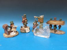 A small collection of stone Blarney Irish Enterprises figures to include one musical bagpipe player