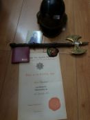 A Fire Brigade helmet with leather lining,