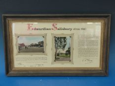 A framed limited edition pair of postcards entitled 'Edwardian Salisbury circa 1910' comprising