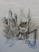 Two pen and ink drawings of street scenes both monogrammed TC and dated 1922 and 1923 (each 15 x