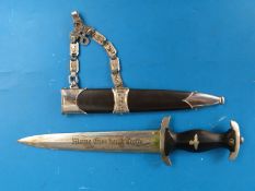A Nazi German SS dress dagger with black handle and inset SS logo to top,