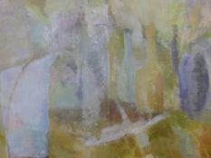 An Impressionist oil still life of bottles,