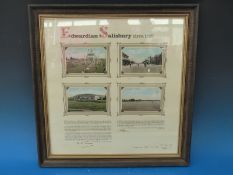 A framed limited edition display of four postcards entitled 'Edwardian Salisbury circa 1910',