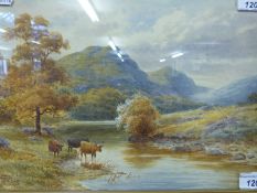 H Lawes: Watercolour of cattle watering 