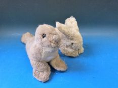 Two Steiff animals, a seal and a rabbit,