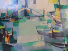 Two Marcel Mouly framed prints 1957 'Venice in Blue' label verso,