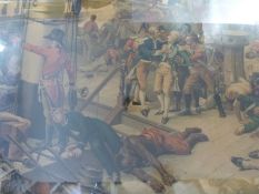 After P Jazet: A print of Nelson lying on deck after being shot at the Battle of Trafalgar (66cm x