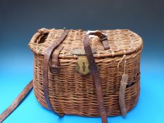 A Hardy Brothers of Alnwick wicker creel, probably No 1 carryall, Hardy Bros stamp to brass clasp,