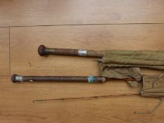 A Hardy Bros two-piece 7ft cane rod with rubber tipped handle, and a four-piece Hardy example,