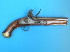 A Barnett flintlock belt pistol with brass mounts, stamped to the stock SP and named to the lock,