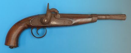 A percussion pistol with flared and reeded barrel circa 1840.
